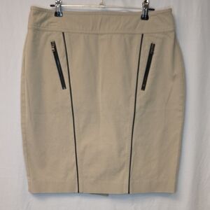 Ann Taylor Tan Pencil Skirt with Black Zipper Details